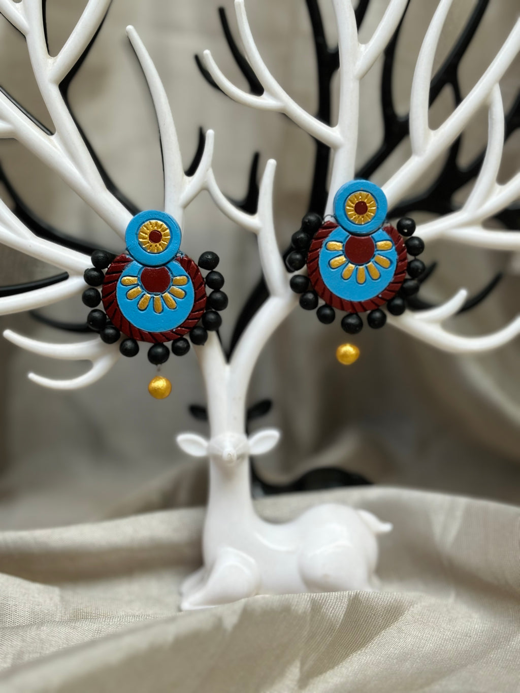 Moh Terracotta Earrings [ sky blue and black ]
