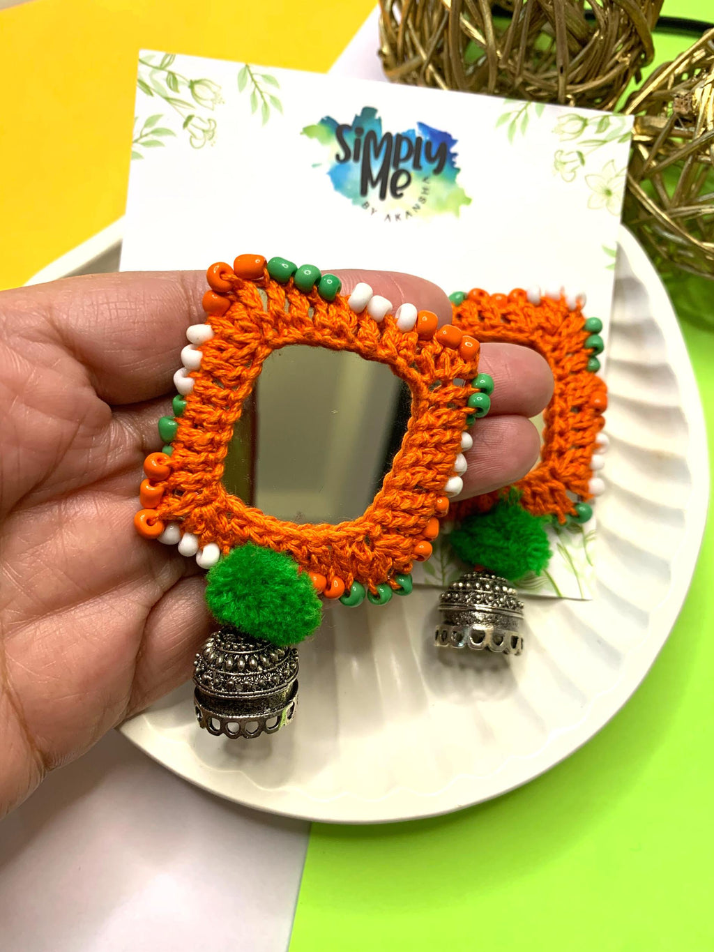 Orange Square Mirror Tiranga Earring