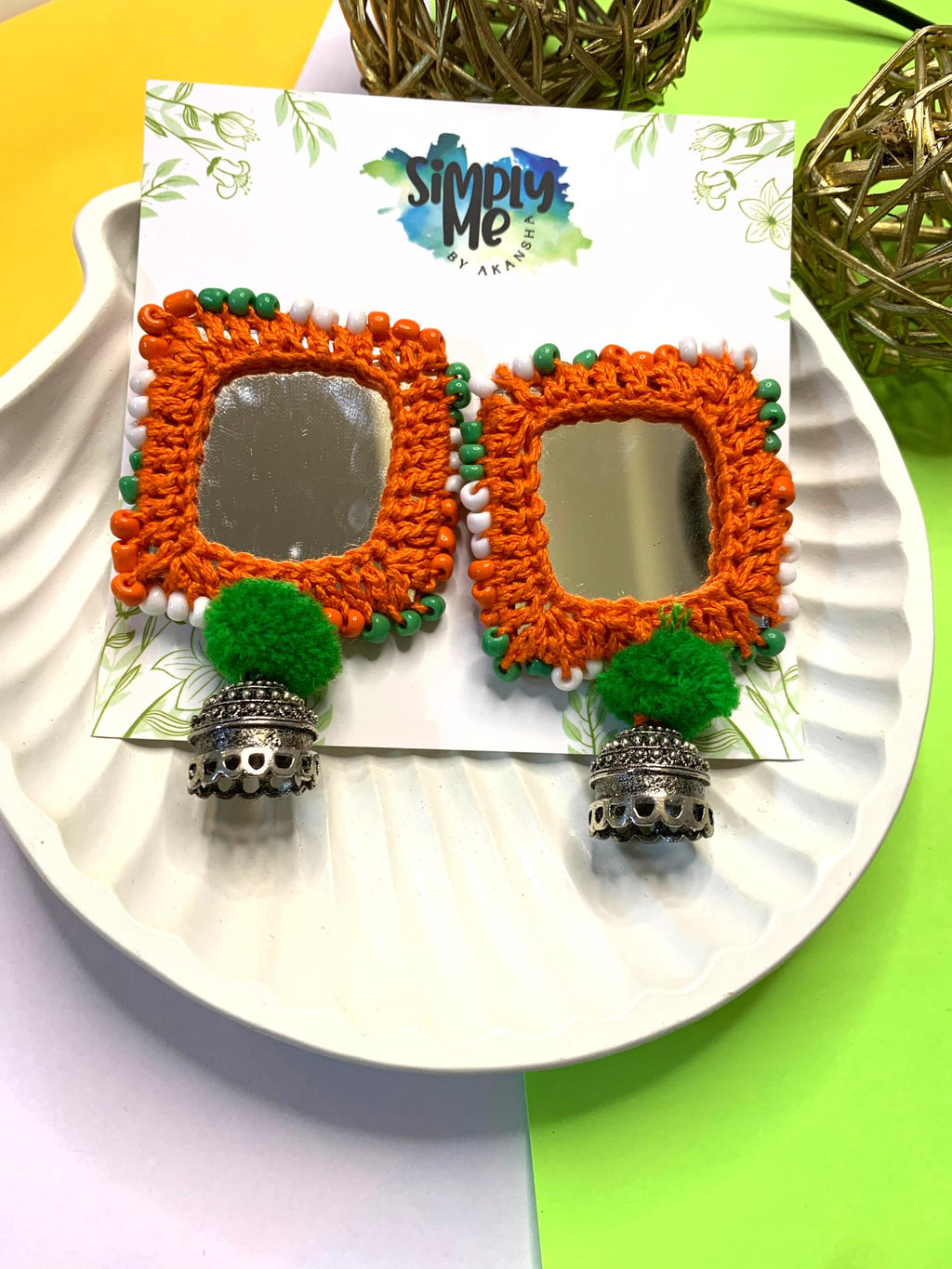 Orange Square Mirror Tiranga Earring