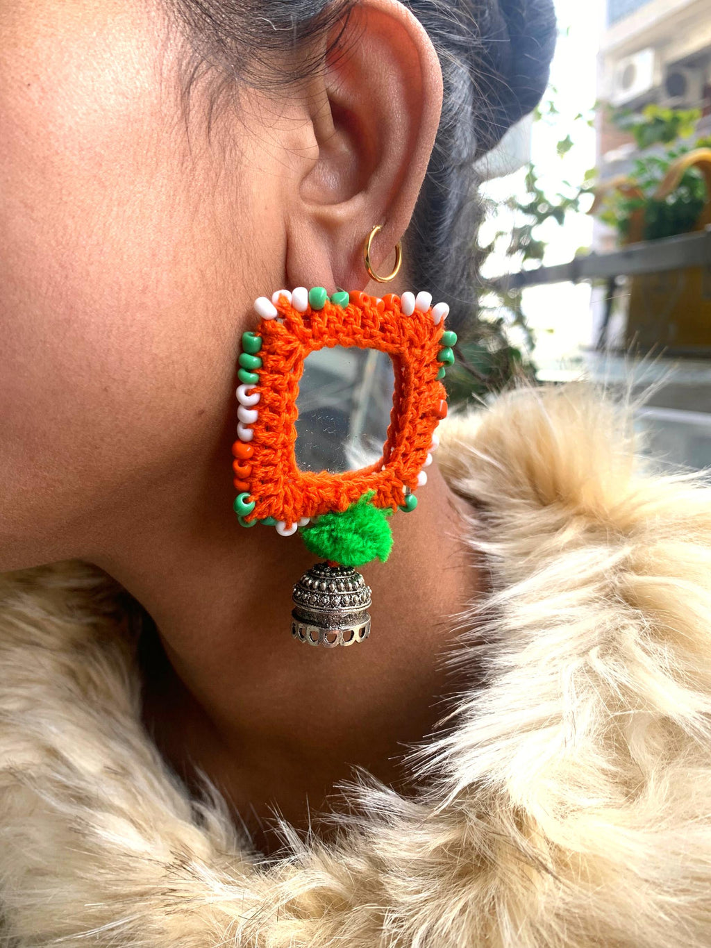 Orange Square Mirror Tiranga Earring