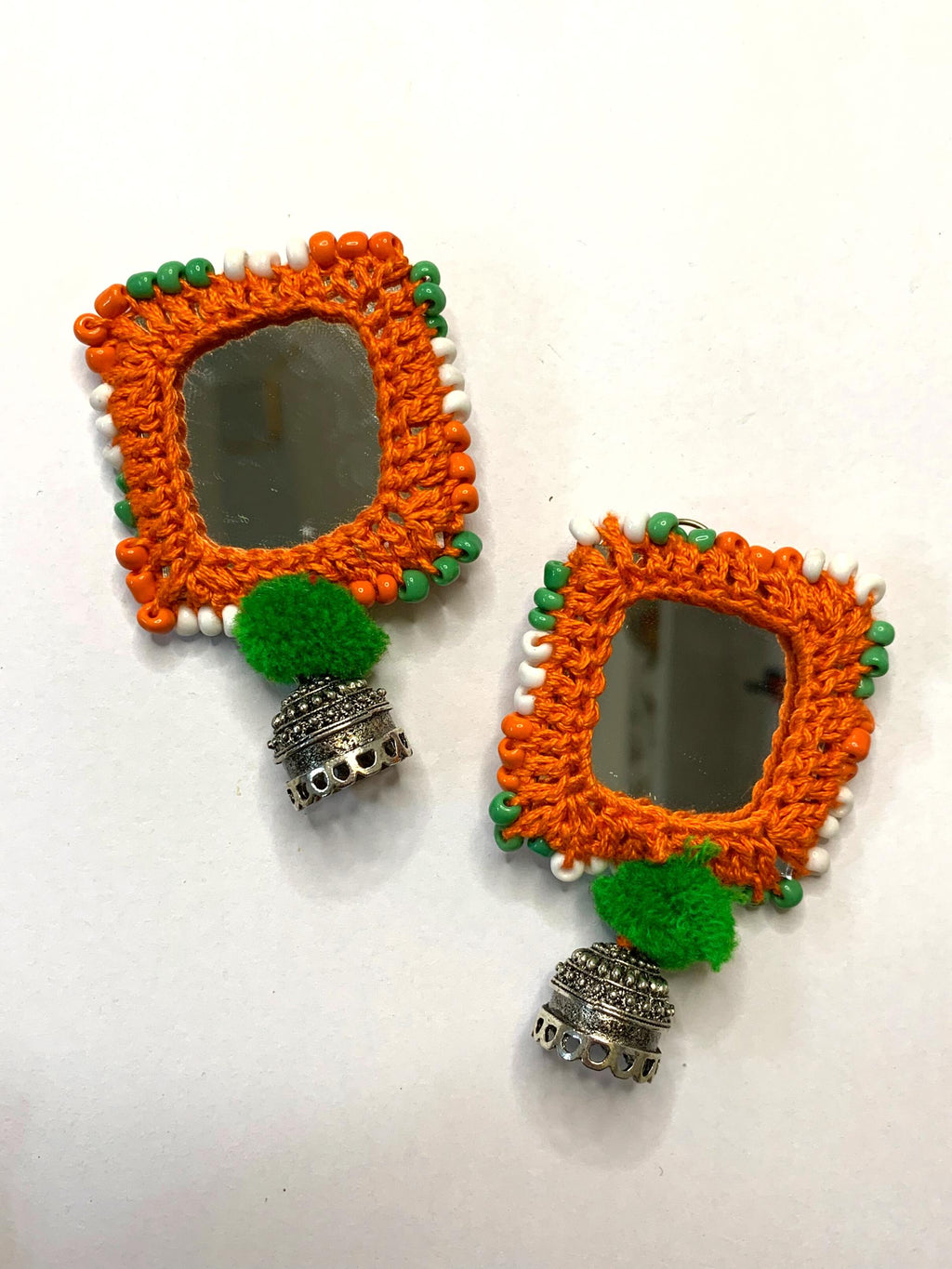 Orange Square Mirror Tiranga Earring