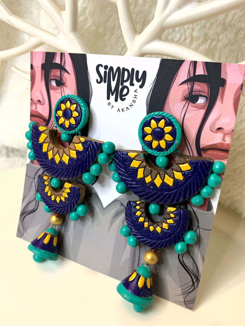 Pankti Earrings With Teal Jhumki