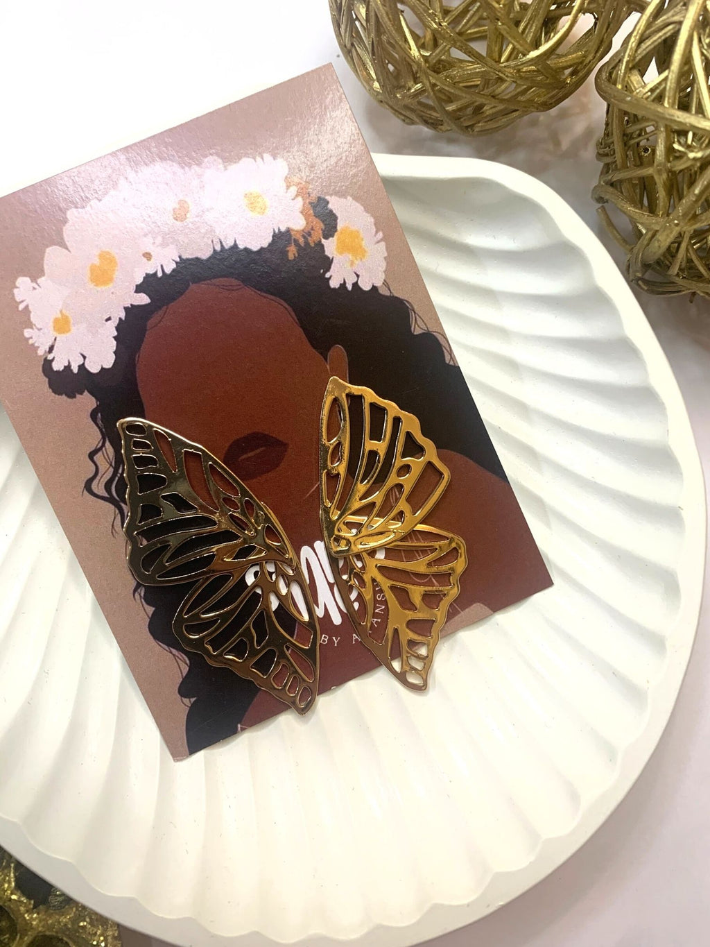 Golden Butterfly Studs